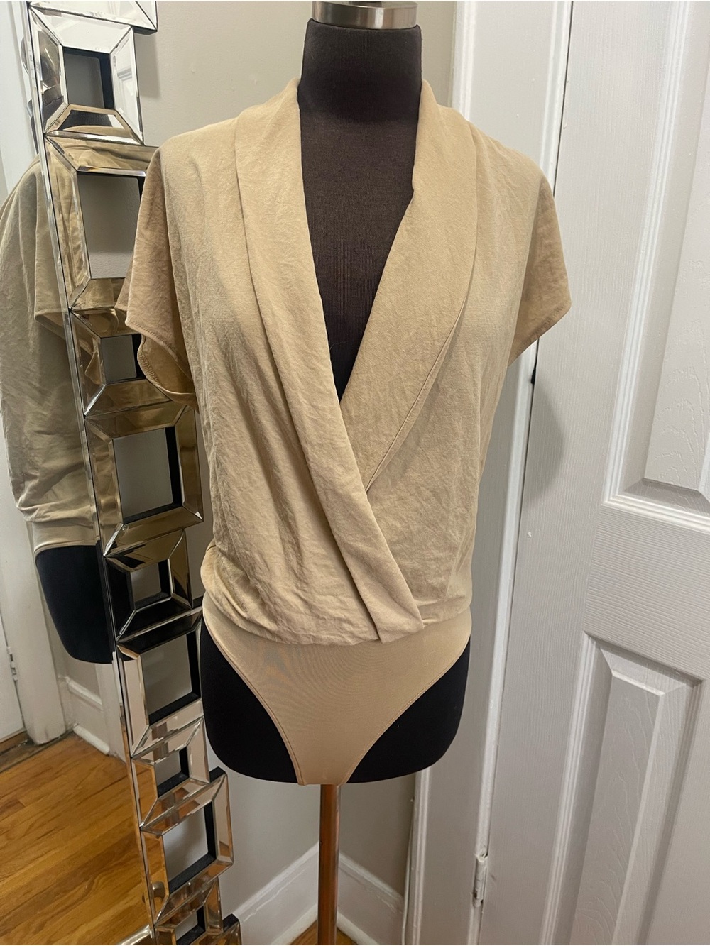 Zara Beige Draped Surplice Bodysuit